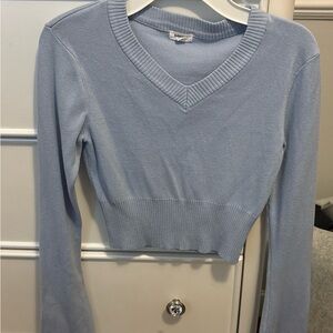 Garage Light Blue V-Neck Cropped Sweater